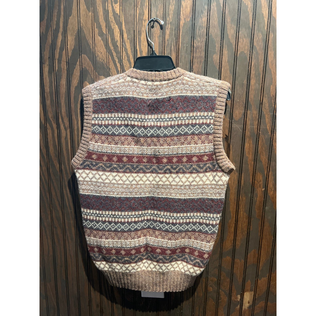 Neil Martin Mens Virgin Wool Fair Isle Sweater Vest Brown V-Neck Made in Italy M