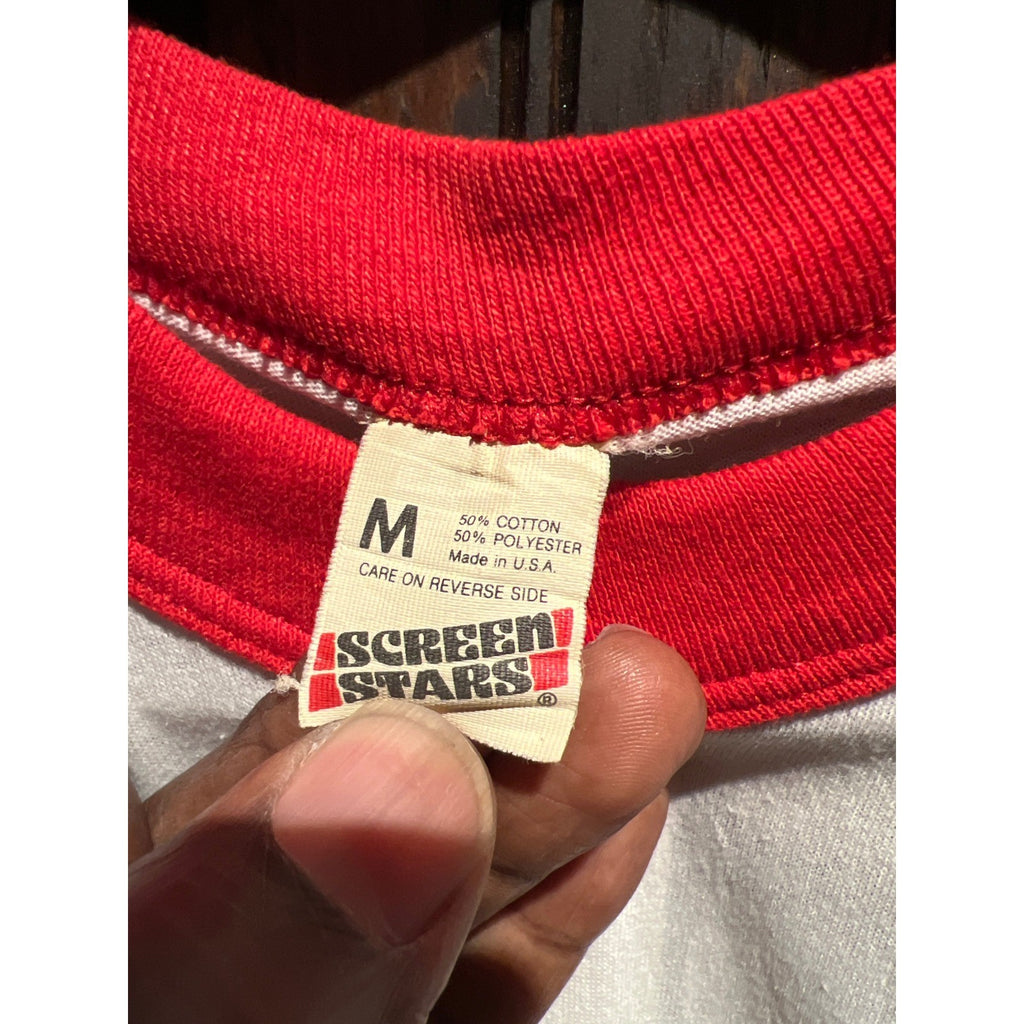 Vintage 1989 Taunton Massachusetts 350th Anniversary Ringer Tee White Red 19x26