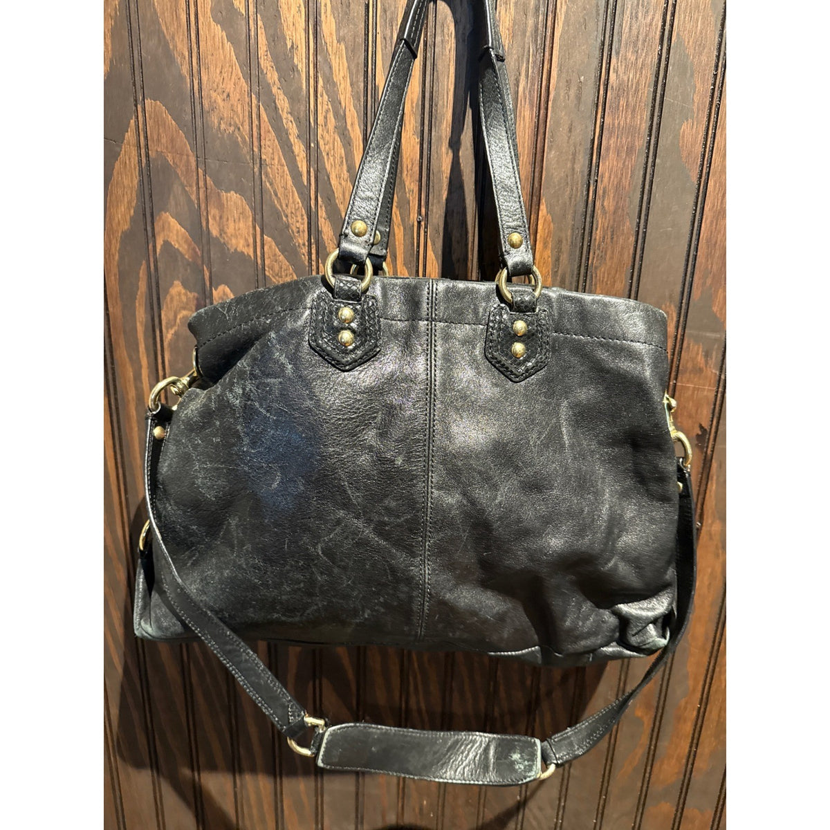 Coach Madison Sophia Black Leather Satchel Snakeskin Trim Gold Hardware Bag