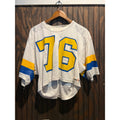 Vintage Spanjian Mesh Football Jersey 76 White Yellow Blue USA Made Mens L