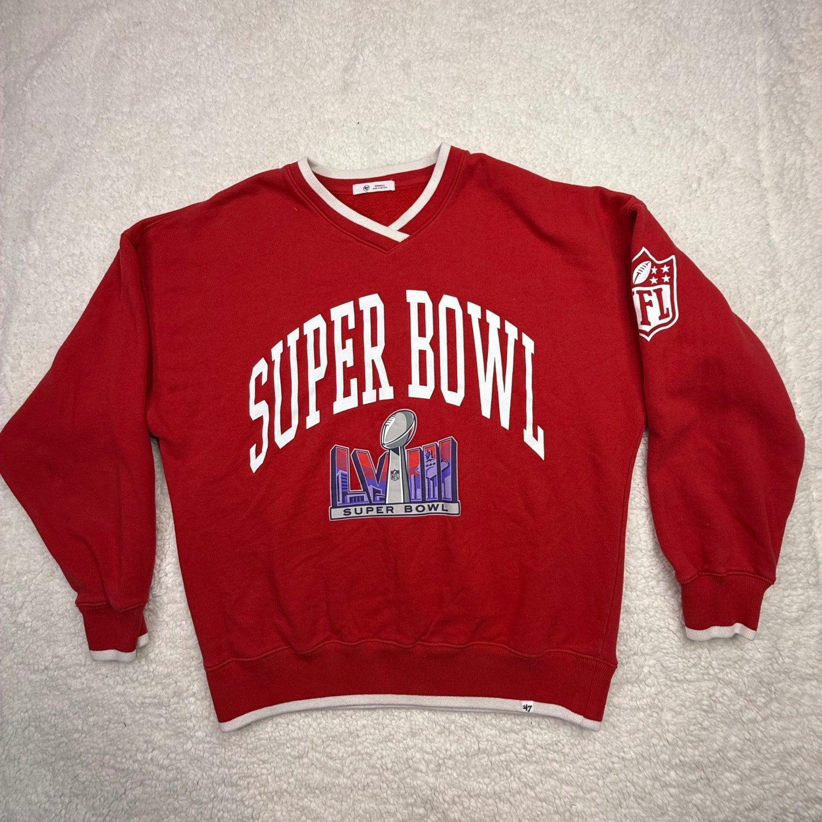 47 Brand Super Bowl LVII Red V Neck Sweatshirt Mens Small NFL Football