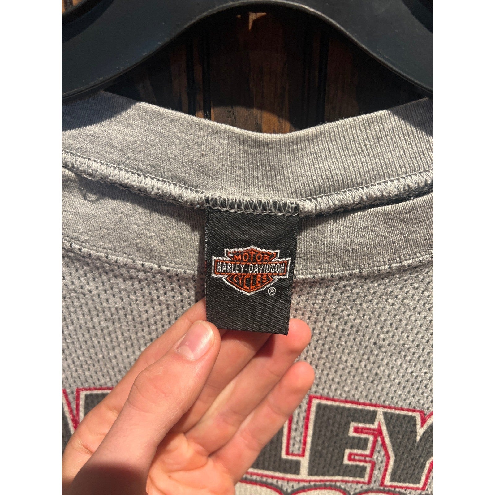 Harley-Davidson Vintage Gray Waffle Knit Thermal Graphic T-Shirt Mens XL 28x23