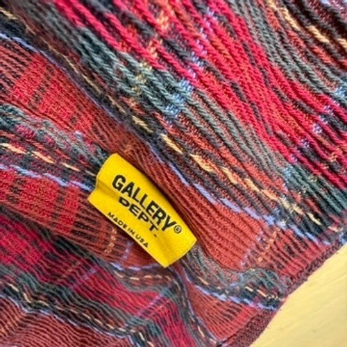Gallery Dept Mens Plaid Distressed Flannel Shirt Red Orange Large Made in USA