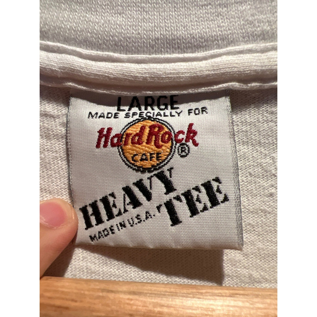 Vintage Hard Rock Cafe Las Vegas Cream Graphic T-Shirt Large 90s Music Tee