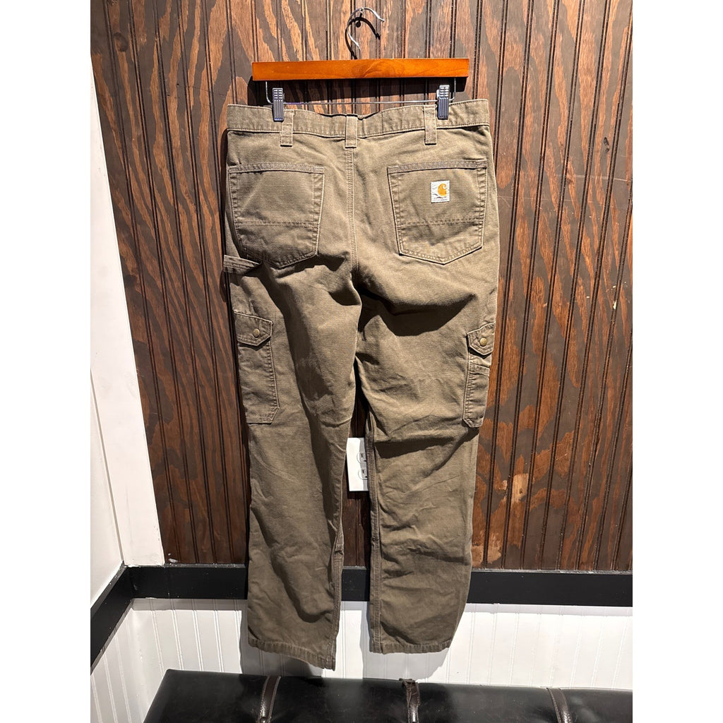 Carhartt Relaxed Fit Cargo Pants Mens 34x33 Olive Khaki Canvas double knee
