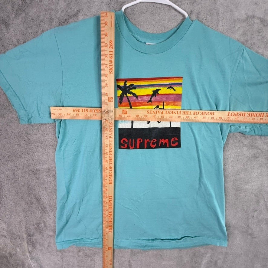 Supreme Men's Turquoise Graphic T Shirt Beach Scene Basketball XL Pre Shrunk