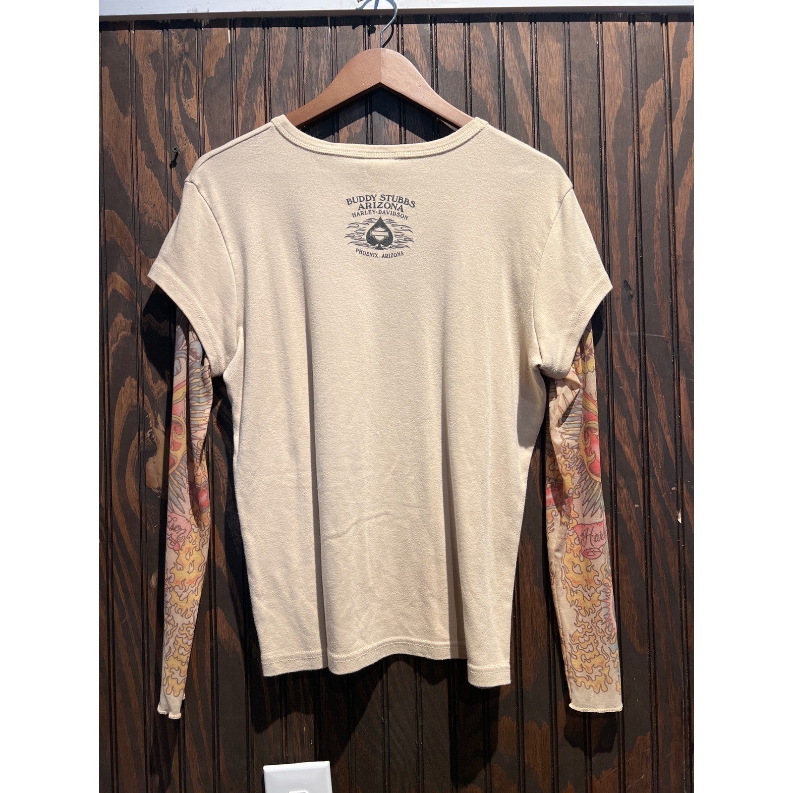 Harley-Davidson Cream Tattoo Mesh Sleeve Graphic Tee Biker Shirt 20x24