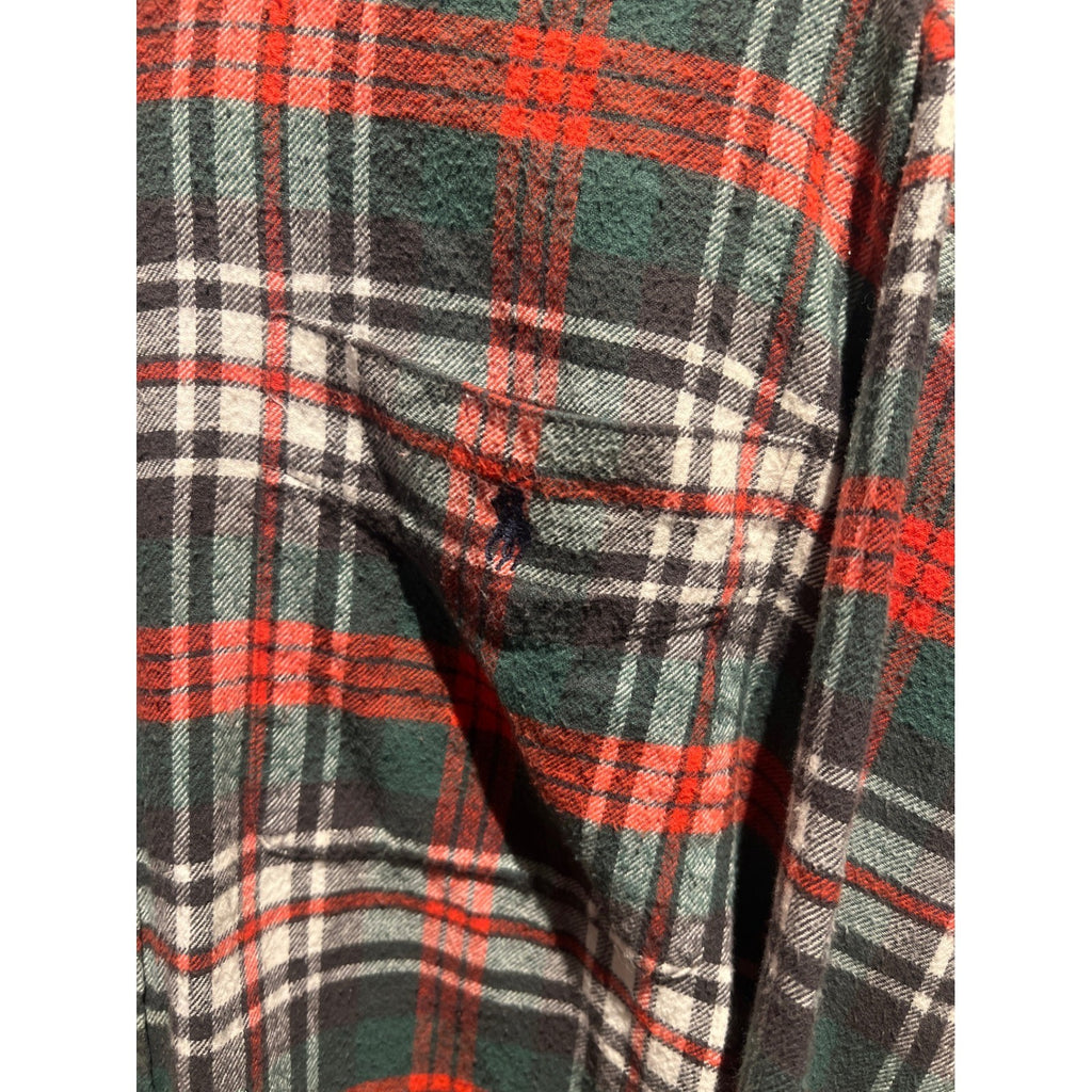 Polo Ralph Lauren Mens Plaid Flannel Button Down Shirt Red Green White Large