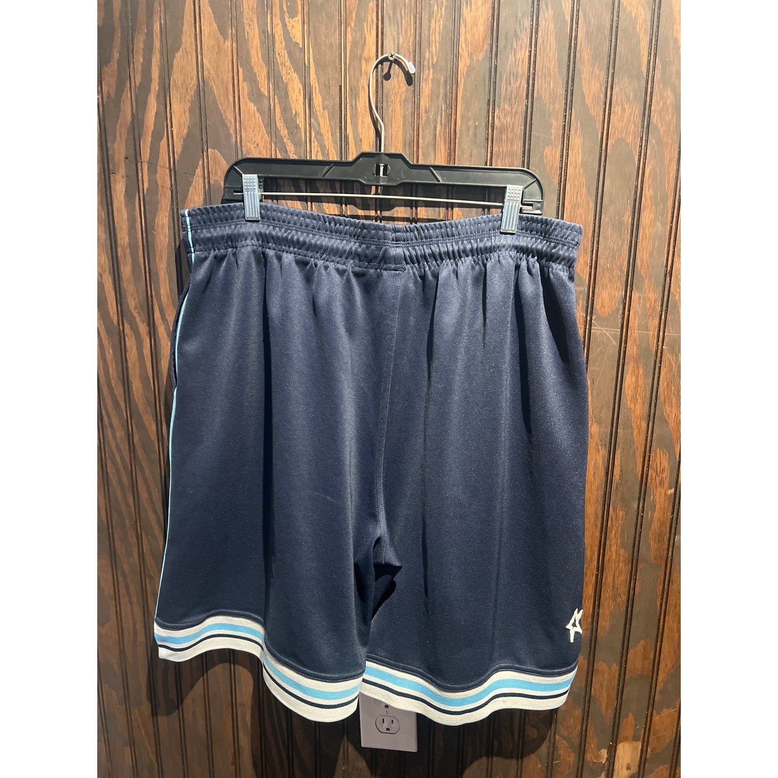 Mens Navy Blue Mesh Basketball Shorts Striped Trim Star Logo Activewear Size XL