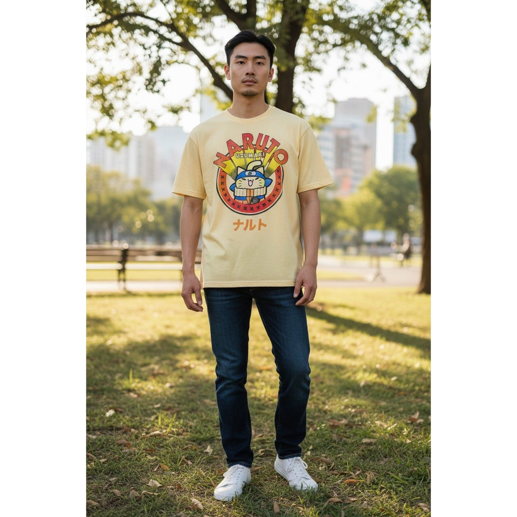 Naruto Uzumaki Cat Parody Anime Vintage T-Shirt Vin Men's Size L Yellow