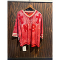 NB Red Distressed Football Jersey Cross Patches Acid Wash Streetwear XL