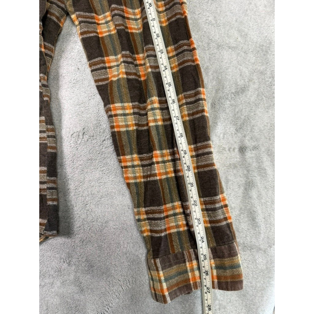 WOODLAND Plaid Flannel Lined Shirt Jacket Mens XL Brown Orange Green Long Sleeve