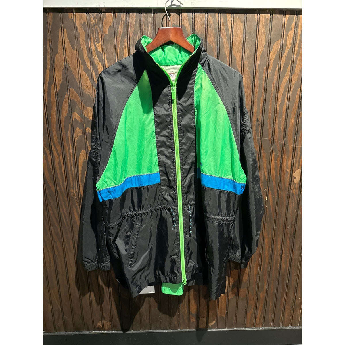 Vintage Reebok Windbreaker Jacket Black Green Blue Colorblock 90s Mens XL 24x33