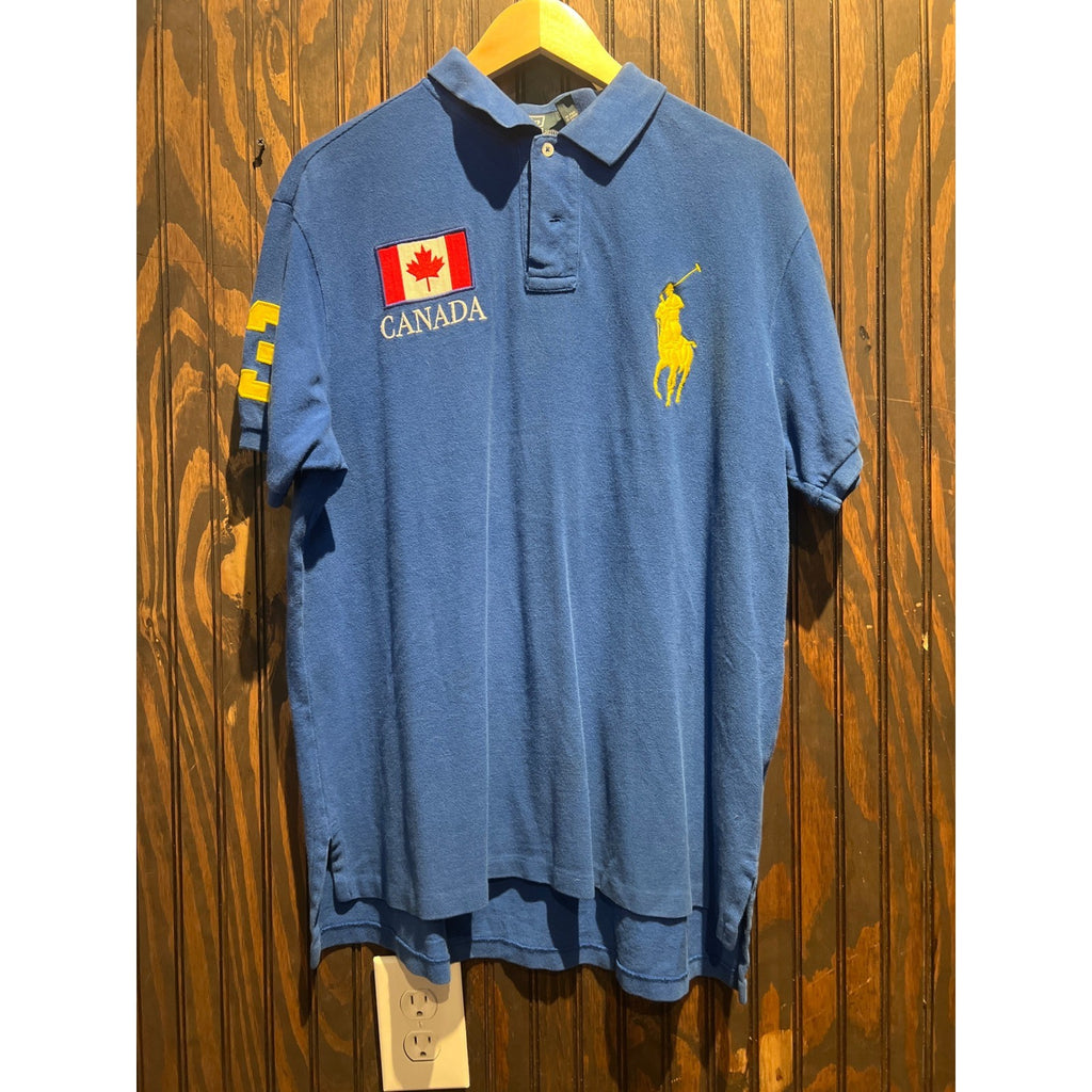 Polo Ralph Lauren Big Pony Canada Flag Blue Polo Shirt Mens XL 22x31