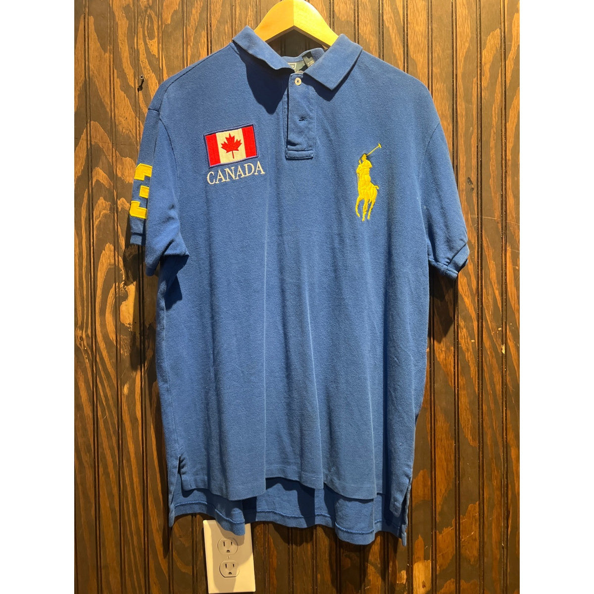 Polo Ralph Lauren Big Pony Canada Flag Blue Polo Shirt Mens XL 22x31