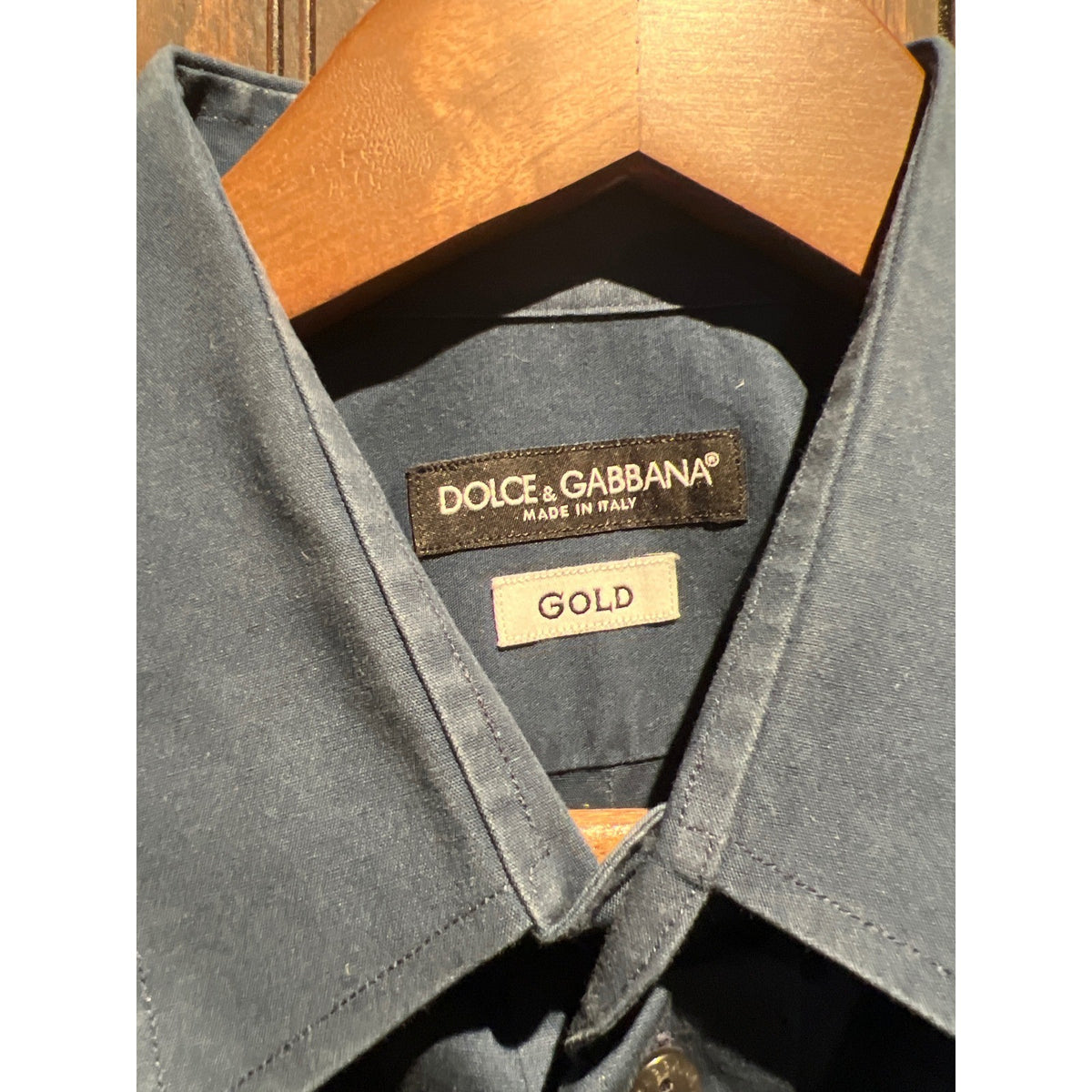 Dolce & Gabbana Gold Navy Blue Button Down Dress Shirt DG Logo Cuff Italy