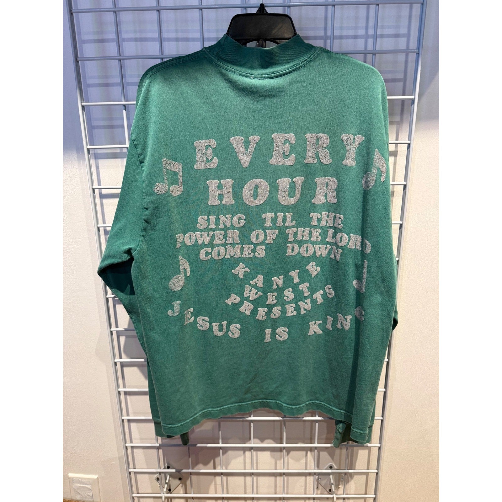 Kanye West Jesus Is King Every Hour Green Long Sleeve T-Shirt Mock Neck Large