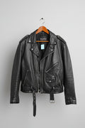 Wilsons Leather Mens Black Leather Motorcycle Biker Jacket Belted Asymmetrical