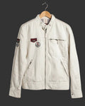 Cafe Racer Moto Jacket with Racing Patches Size M