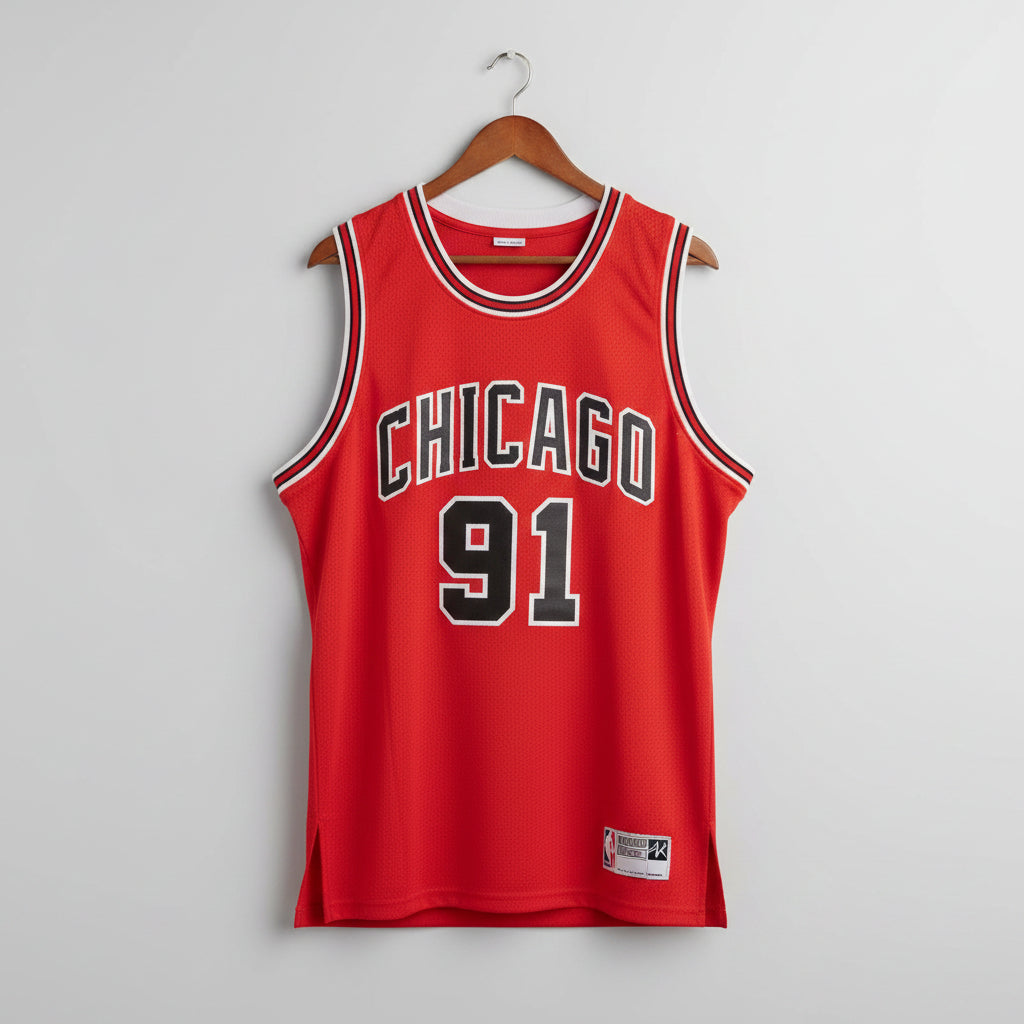 Dennis Rodman Signed Chicago Bulls Jersey Beckett Authenticated Red XL 91