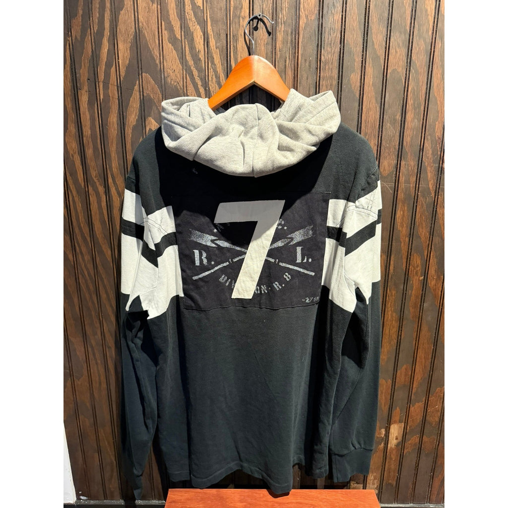 Polo Ralph Lauren Mens Custom Fit Rugby Hoodie Striped RLPC Crest Black White L