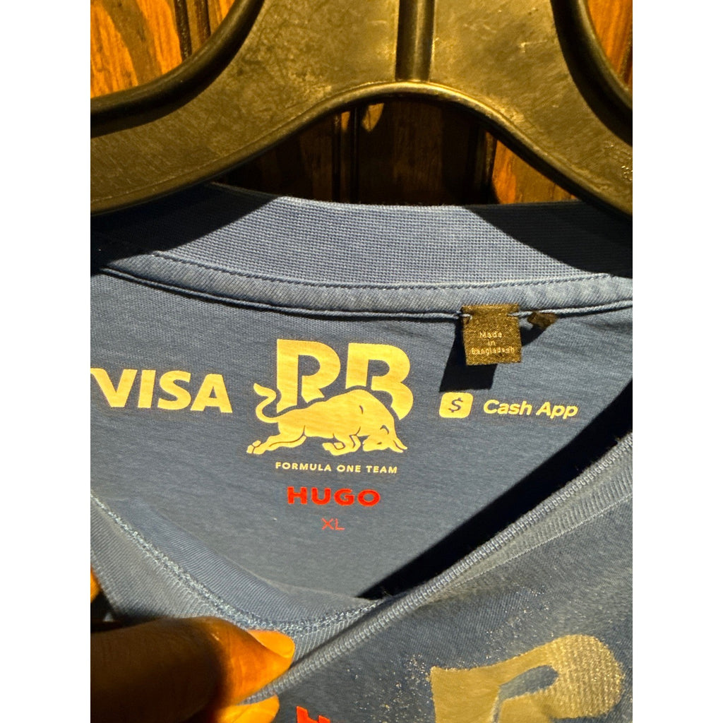 Hugo Boss Visa Cash App RB Formula One Sign TShirt Mens Blue Oversized F1 Racing