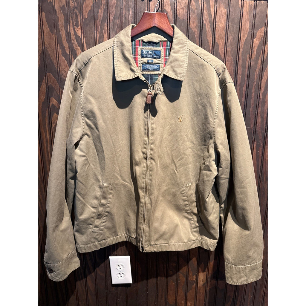 Polo Ralph Lauren Harrington Jacket Mens XL Khaki Tan Plaid Lined Cotton Zip Up