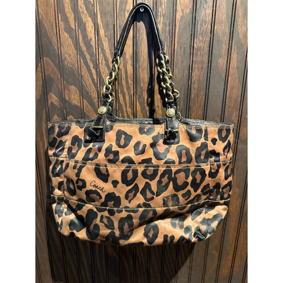 Coach Madison Ocelot Maggie Shoulder Bag 15554 Leopard Print Gold Chain Tote