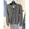 Vintage Grey Chunky Knit Full Zip Cardigan Sweater Striped Trim 20x24 Mens M