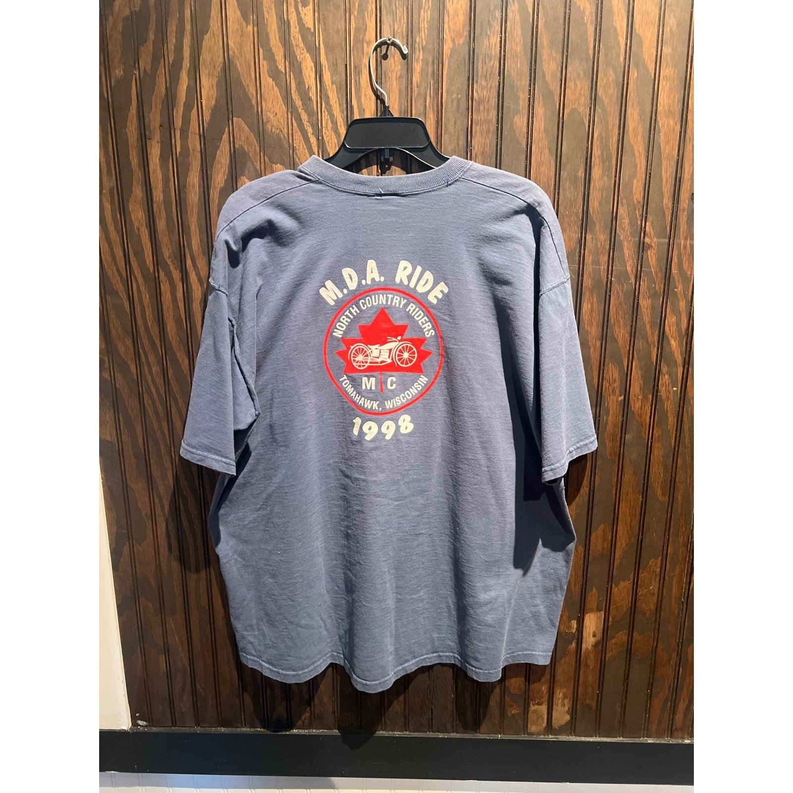 Vintage Fruit of the Loom Tomahawk Open House Colorama Biker T-Shirt Navy XL