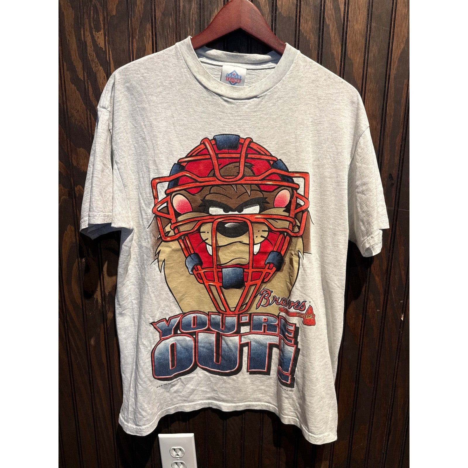 Vintage 1994 Atlanta Braves Taz Youre Out T-Shirt League Leader Gray MLB XL