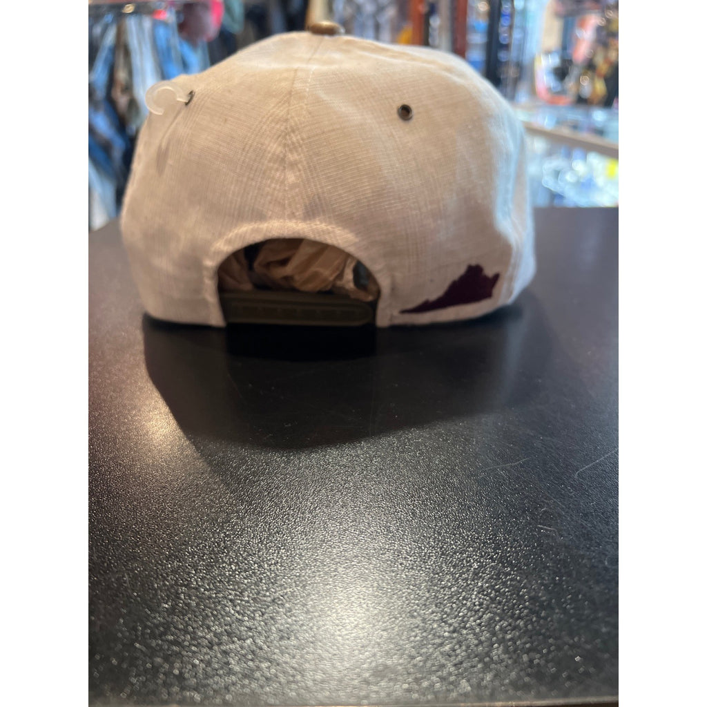 Virginia Tech Hokies Snapback Hat Cream Brown Faux Leather Brim VT Logo Cap