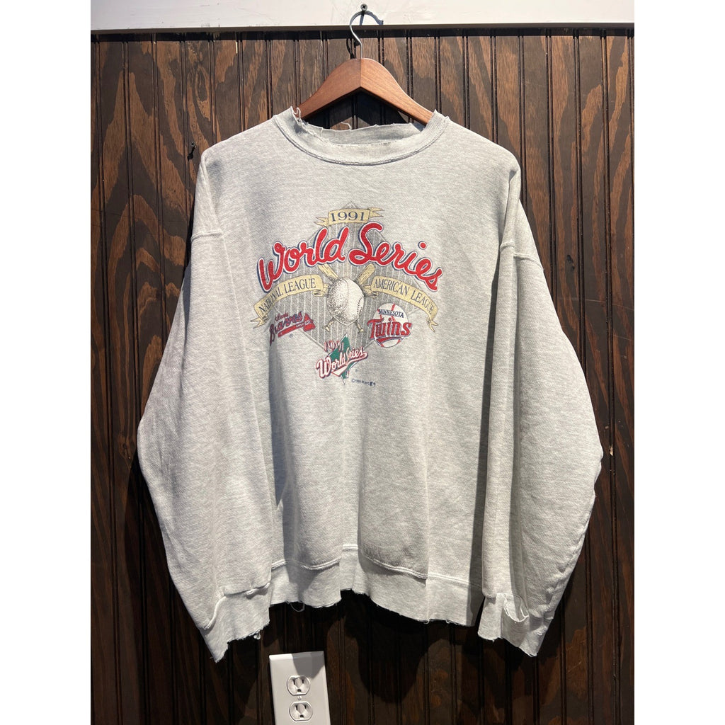 Vintage 1991 World Series Tultex Sweatshirt Braves vs Twins Heather Gray 25x26