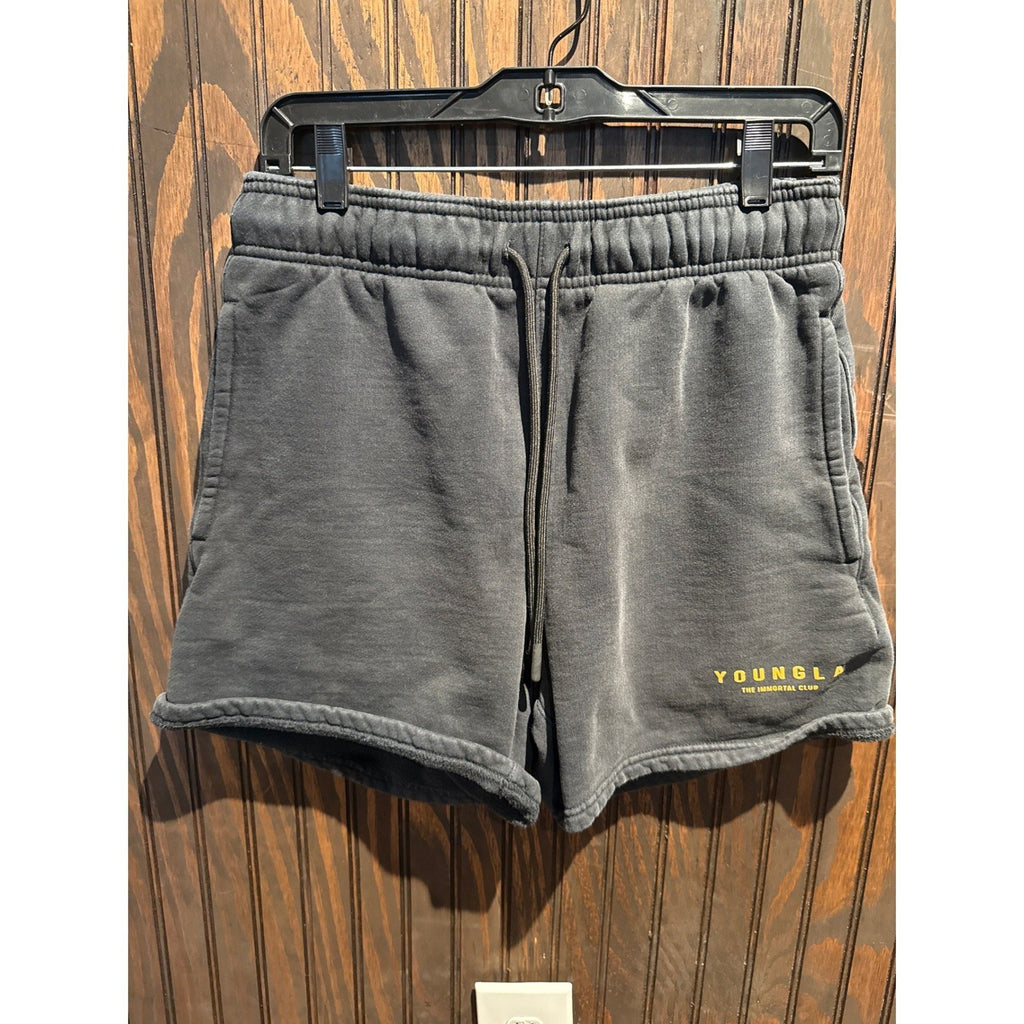 YoungLA The Immortal Club Faded Black Sweat Shorts Mens Medium Vintage Wash 5in