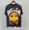 Hellstar Studios Smiley Face Graphic T-Shirt Faded Black Streetwear Mens L