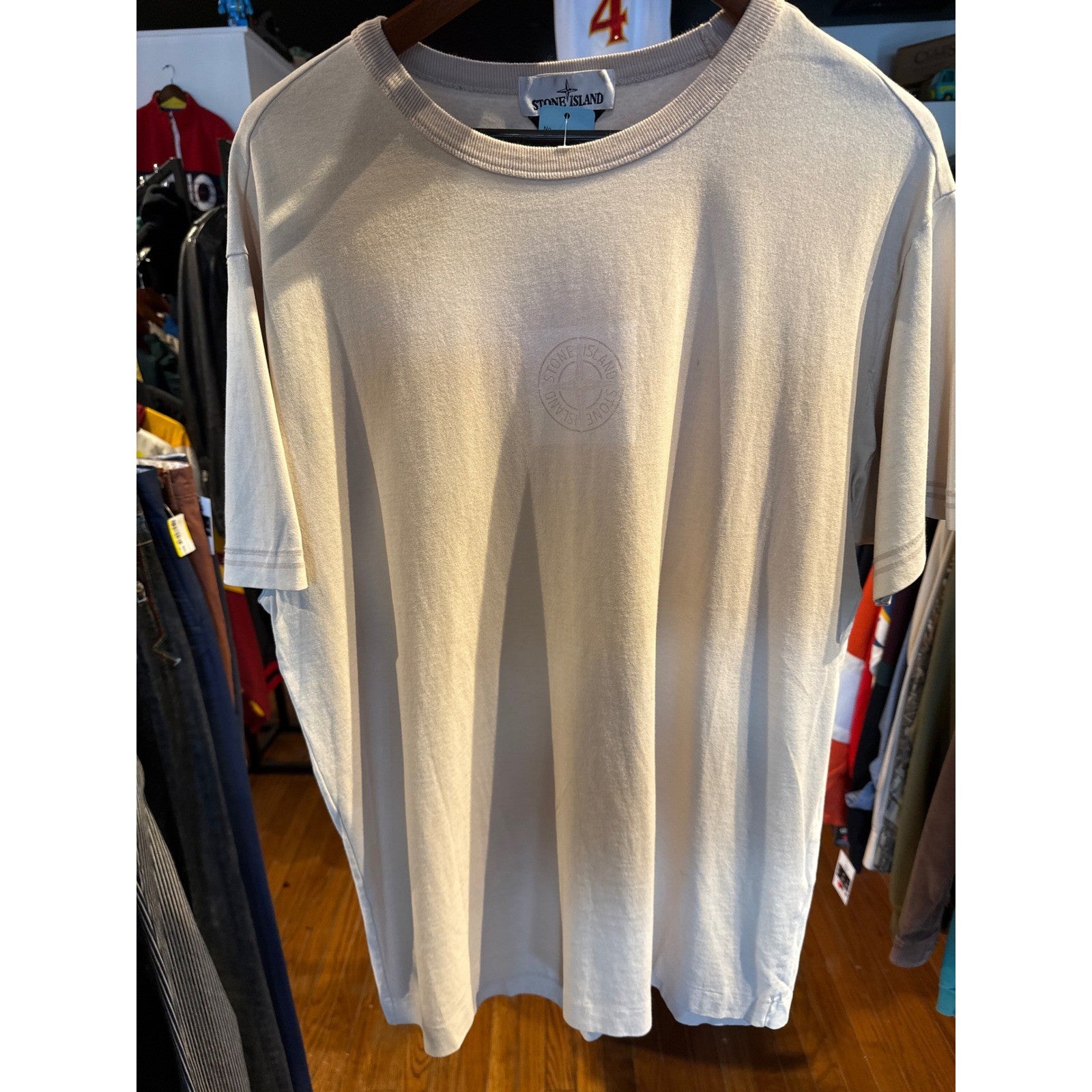 Stone Island Mens XL Tonal Compass Logo T-Shirt Beige Short Sleeve Crew Neck