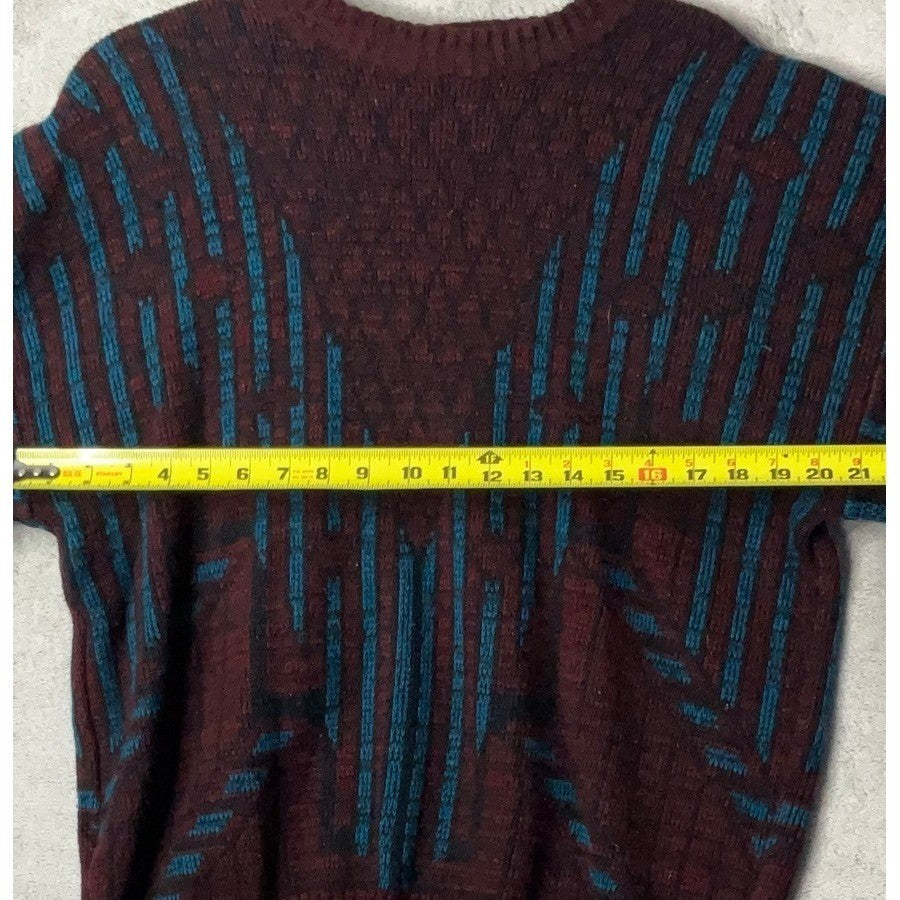 Mister Man Mens Burgundy Blue Geometric Pattern Knit Sweater XL
