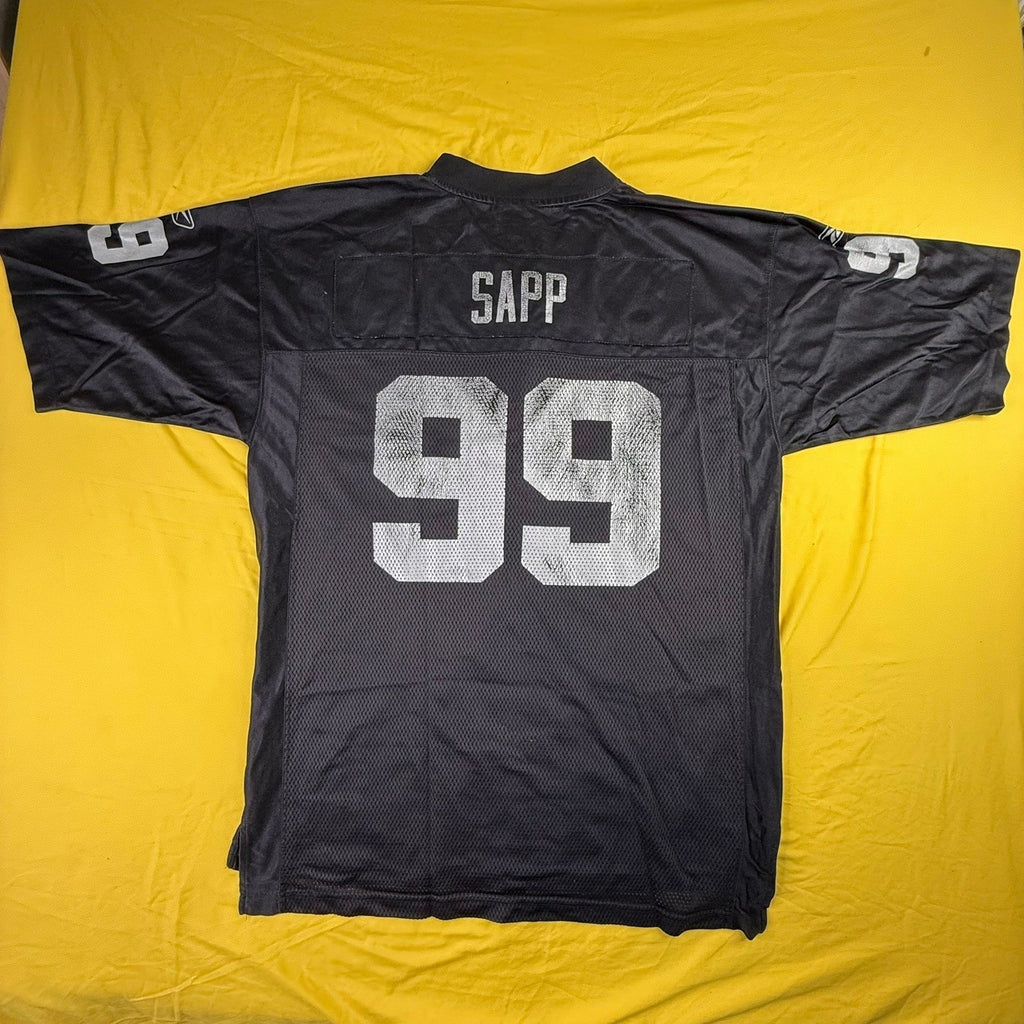 Reebok Oakland Raiders Warren Sapp 99 NFL Jersey Mens Large Black Silver Mesh