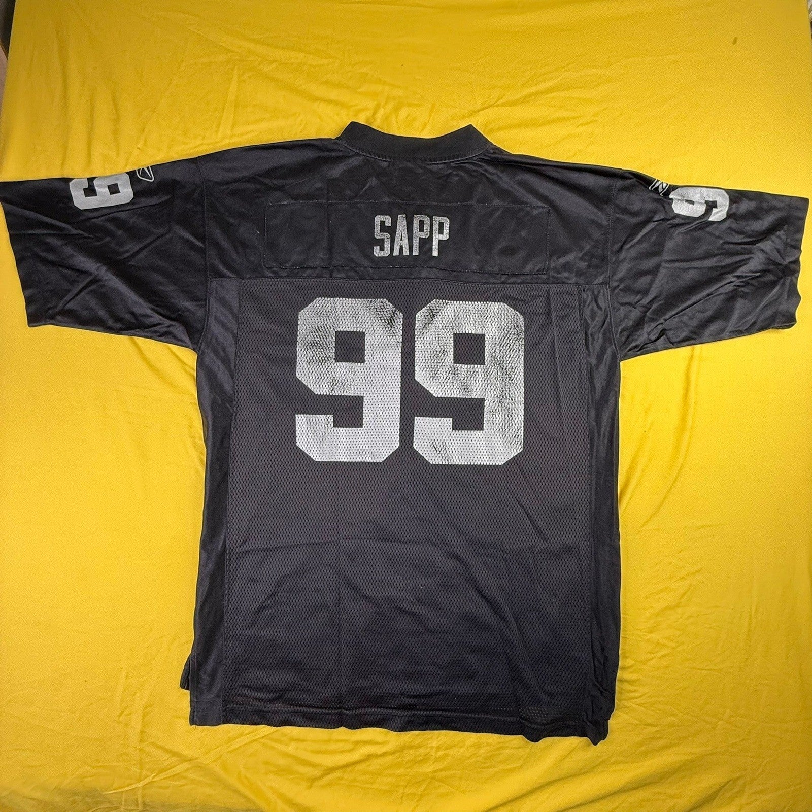 Reebok Oakland Raiders Warren Sapp 99 NFL Jersey Mens Large Black Silver Mesh