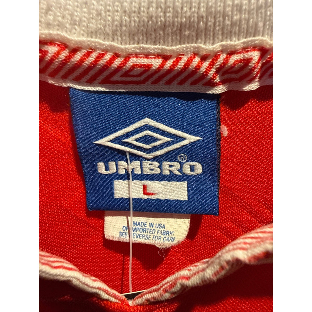 Vintage Umbro Point Soccer Jersey Red Geometric Pattern Polo Shirt Mens Large 4