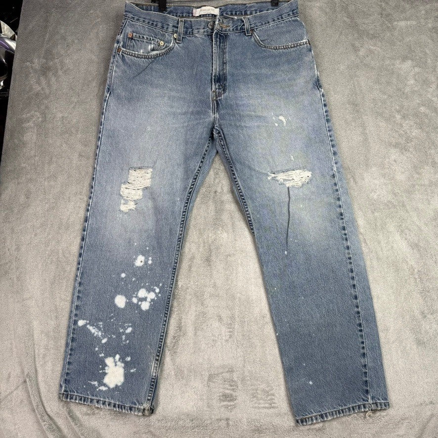 Levi's 505 Regular Fit Mens Jeans Light Wash Distressed Paint Splatter W38 L30