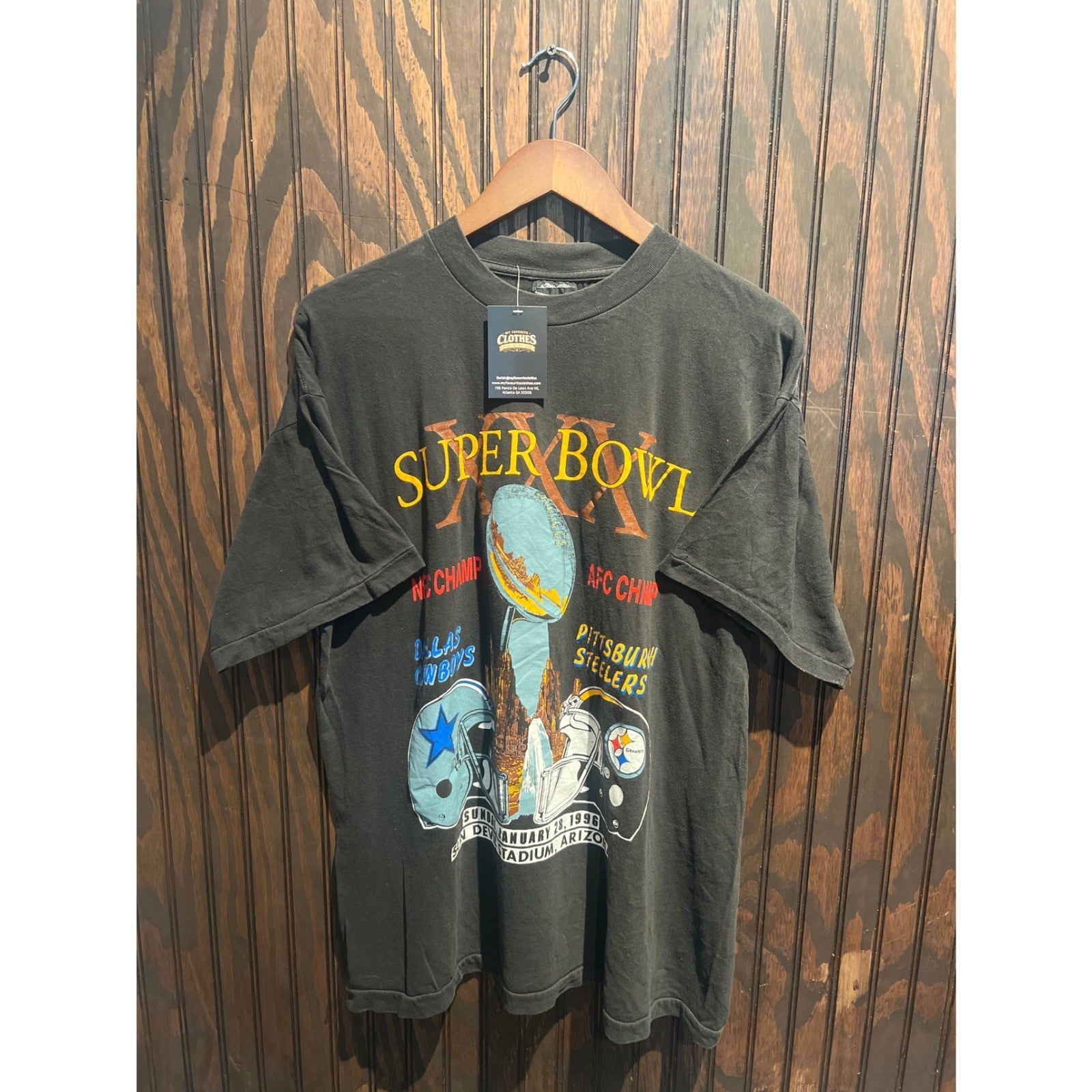 Vintage 1996 Super Bowl XXX T-Shirt Dallas Cowboys vs Pittsburgh Steelers Black