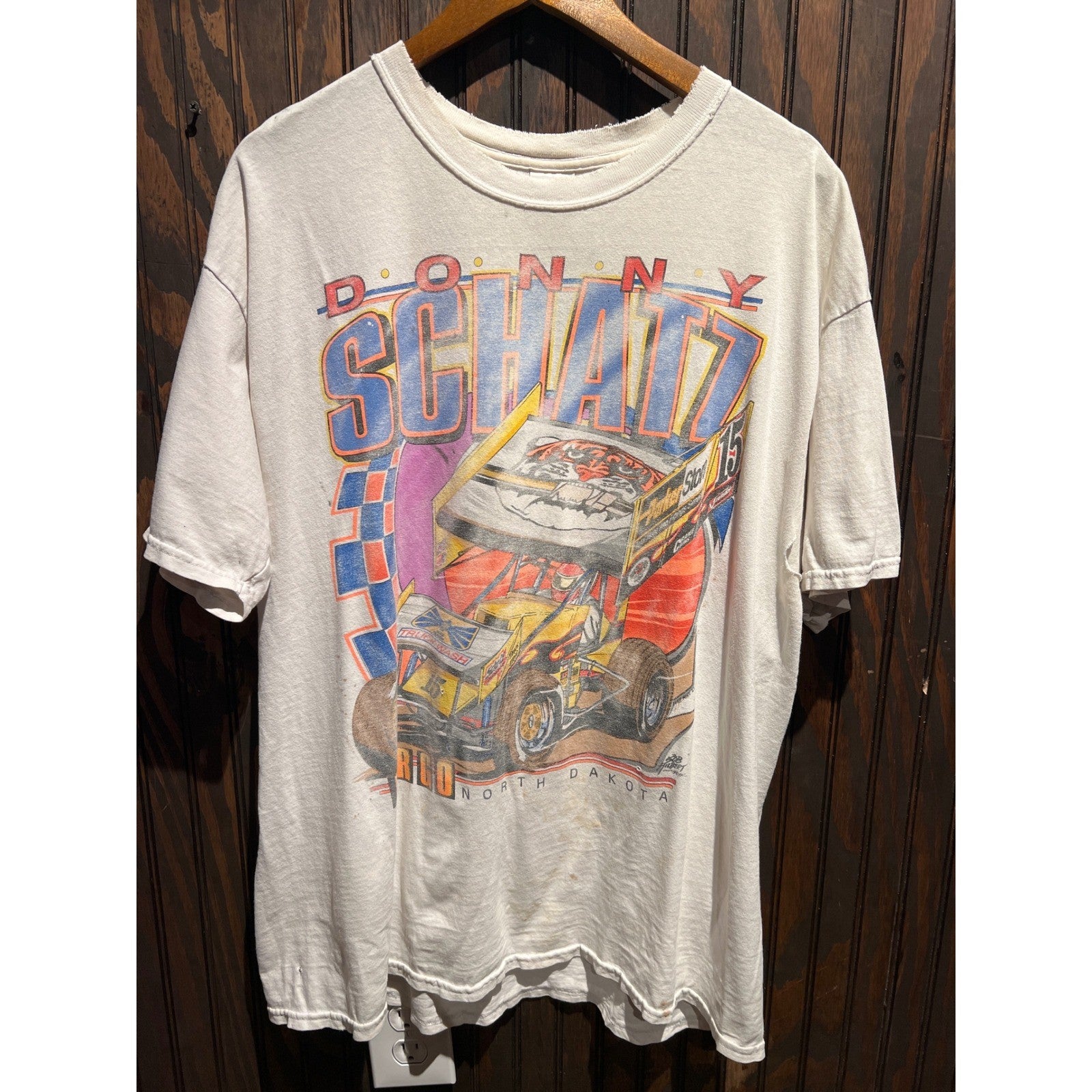 Vintage Donny Schatz Sprint Car Racing T-Shirt White North Dakota Single Stitch