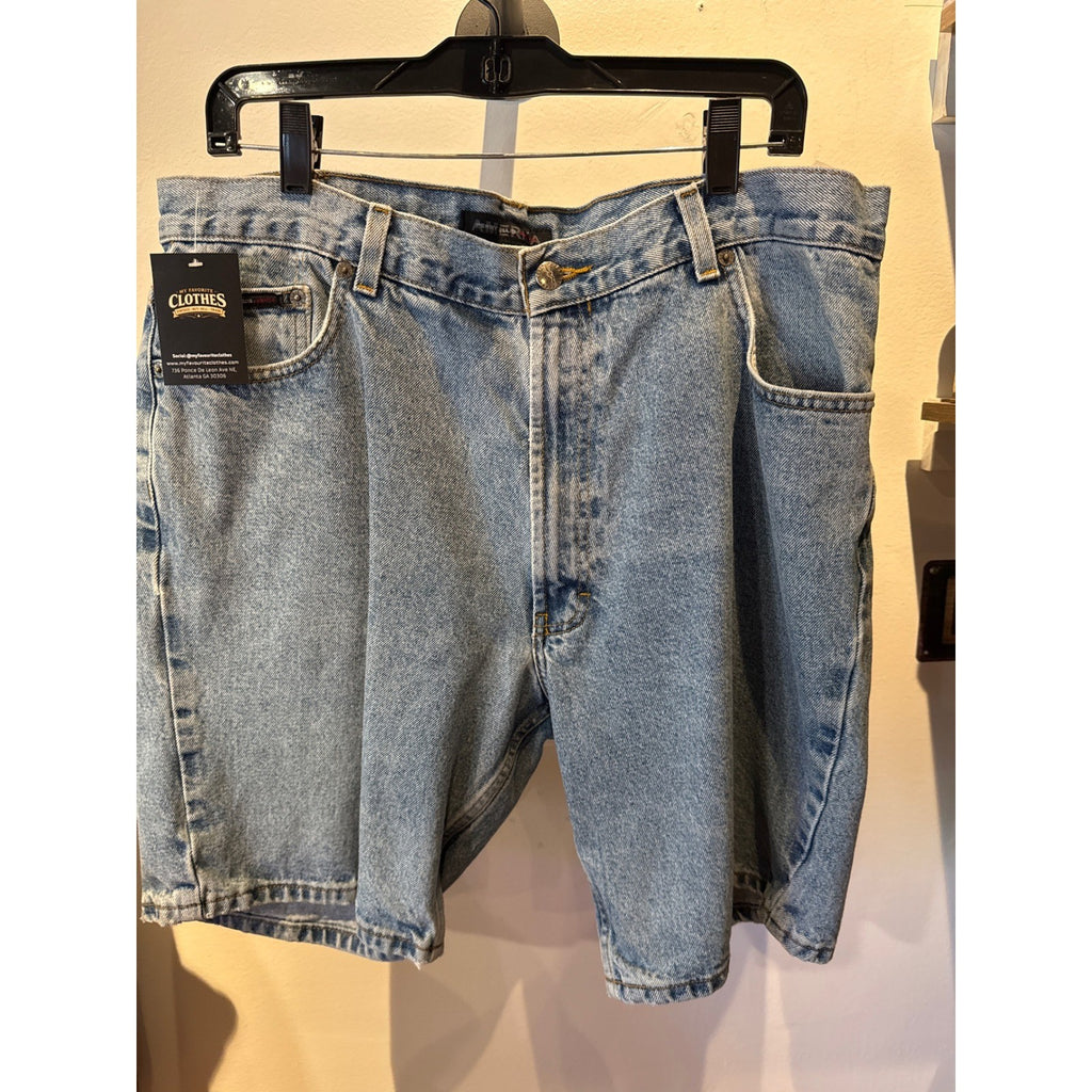 Perry Ellis America Mens Vintage 90s Denim Shorts Light Wash Blue Relaxed Fit