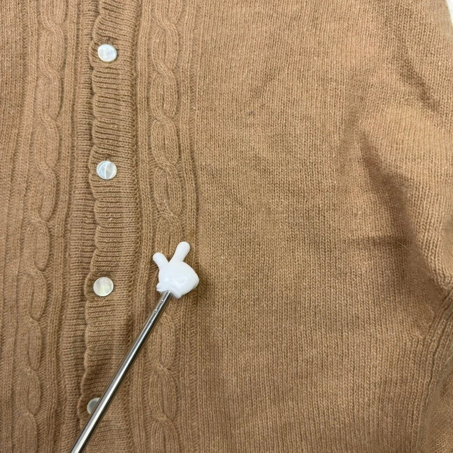 Vintage DEANS of Scotland Cable Knit Cardigan Pure Wool Tan Button Up Size 38