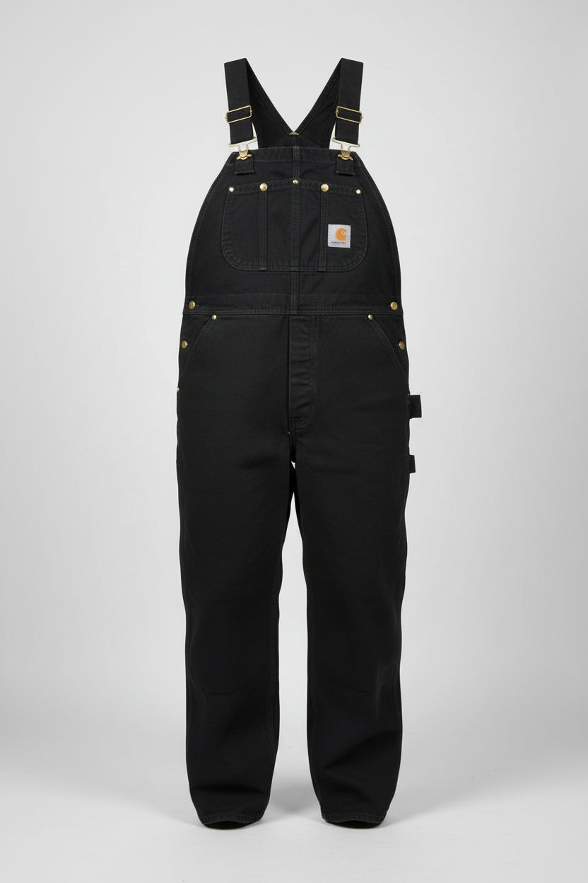 Carhartt Black Mens Bib Overalls Workwear Duck Canvas Straps Size 38x30