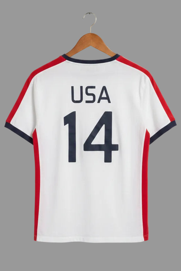 Polo Ralph Lauren Mens USA Custom Fit V-Neck T-Shirt Big Pony White Red Blue 14
