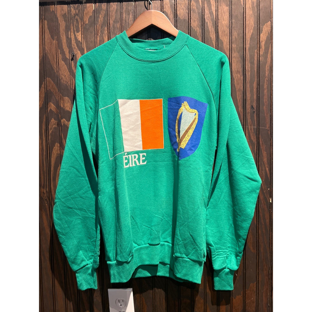 Vintage Eire Ireland Flag Harp Raglan Sweatshirt Green Mens Medium 20x28