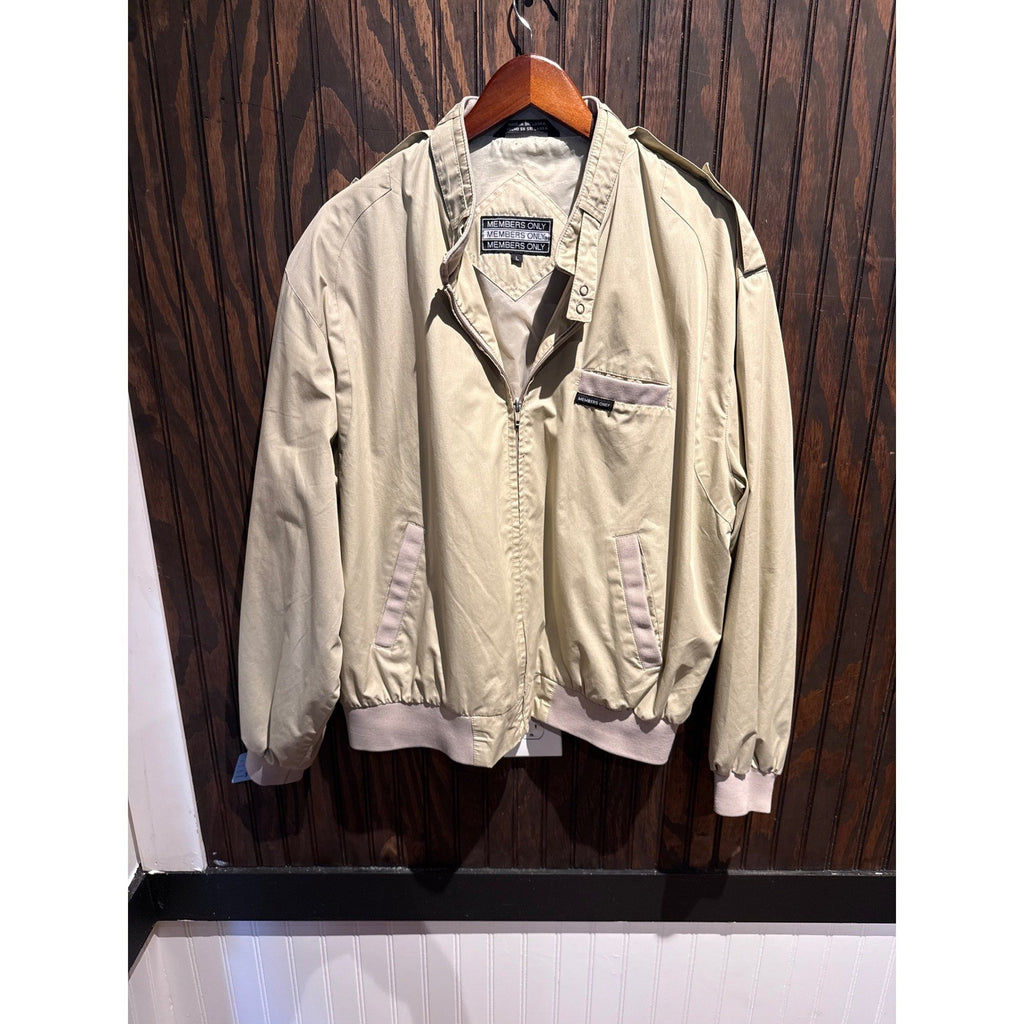 Vintage Members Only Racer Jacket Tan Beige Mens Large Iconic 80s Bomber Jacket