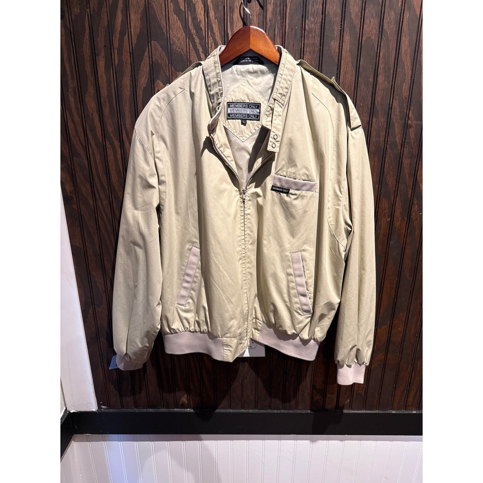 Vintage Members Only Racer Jacket Tan Beige Mens Large Iconic 80s Bomber Jacket